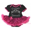 Valentine's Day Black Baby Bodysuit Bling Hot Pink Sequins Pettiskirt & Sparkle Rhinestone Daddy's Princess Print JS4404